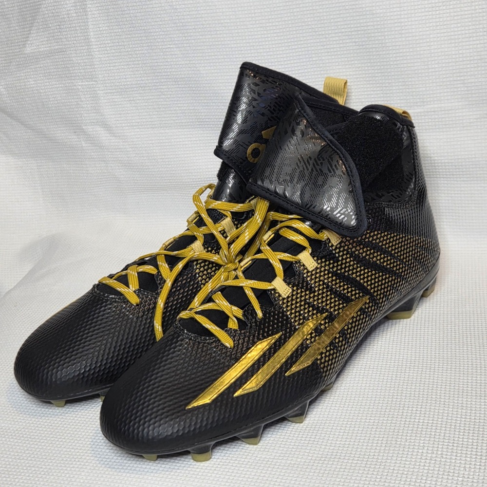 NEW Adidas Dual Threat Mid Football Cleats Black Gold S84840 Mens 16